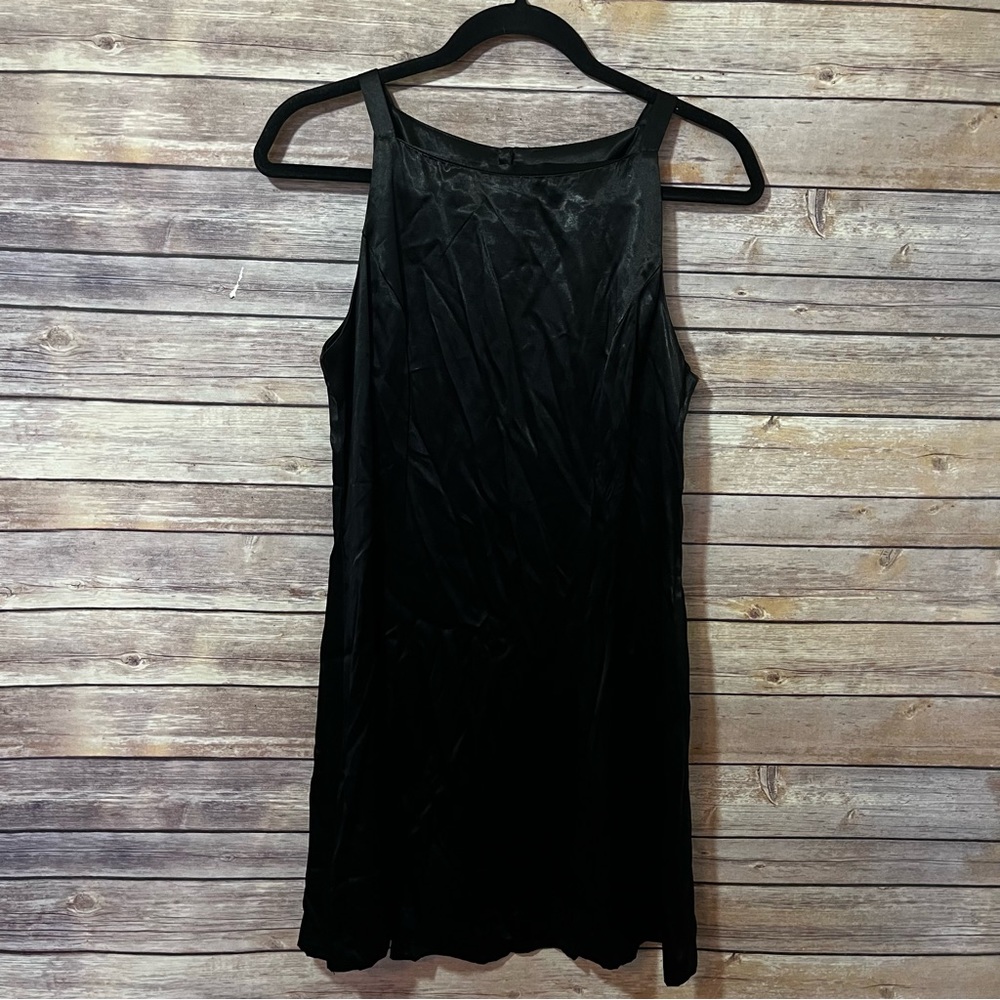MARNIE WEST Vintage Black Satin Dress Size Medium Halter F3